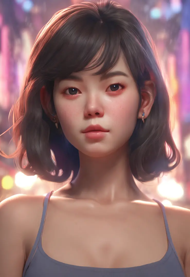 arafed woman with a no shirt, no clothe at all, half body shot, in a mall, a photorealistic painting inspired by Yanjun Cheng, trending on cg society, realism, soft portrait shot 8 k, girl cute-fine-face, with short hair, portrait cute-fine-face, kawaii re...