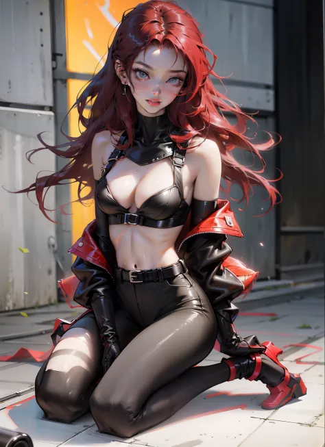 23 year old red haired Beauty wears black silk，kneeling on the bed,  large breasted, not wearing bra，Get wet，Lovingly，pretty eyes，Nice face，超高分辨率，Ultra photo realism high contrast thin waist, Raised sexy，color difference，8k，Best Picture Quality，masterpiece...