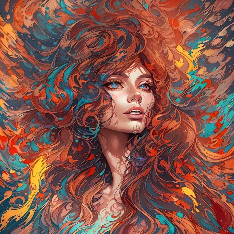 a painting of a woman mixture of (j lo jenefer lopezs + sophia loren) ( with colorful hair and a face, colorful art, art, intric...