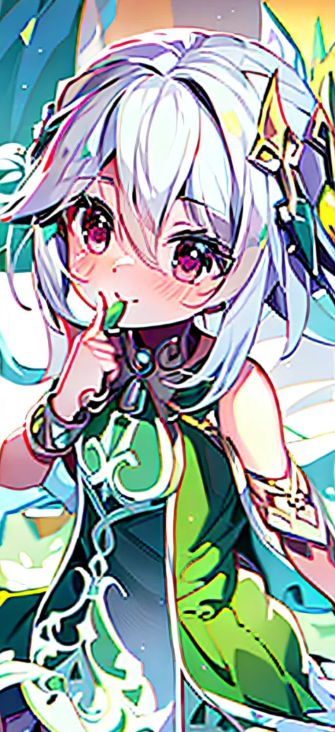 Close-up of a man in a green and white dress, Splash art anime Loli, anime visual of a cute girl, cute round green slanted eyes,...