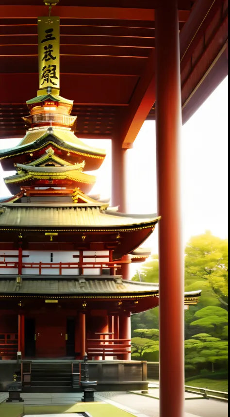 There is a big building.、Golden Shrine, Shrine of Japan, shrines, inari shrine, japanese temples, shrines, hakusensha, sacred place, pagoda with a lot of wind chimes, Temple altar, near a japanese shrine, ancient japanese architecture, Mythical shrine --au...