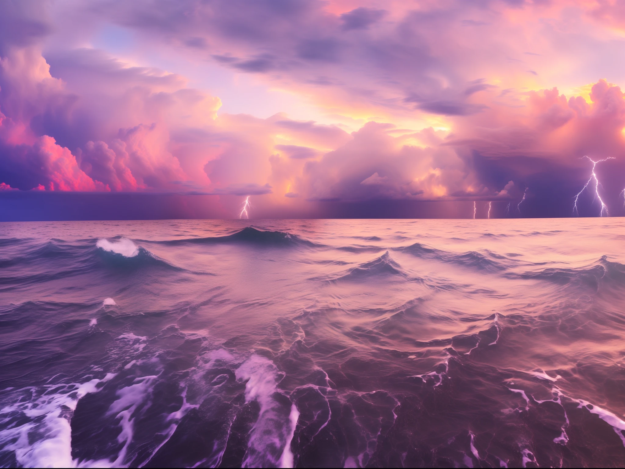 (highly detailed back ground:1.0)、(highly detailed back ground:1.0)、​masterpiece、top-quality、超A high resolution、in 8K、(coastline、Sundown、heavy wind、stormy、thunder clouds:1.3、Pink sky:1.3)、(no human figures:1.2)