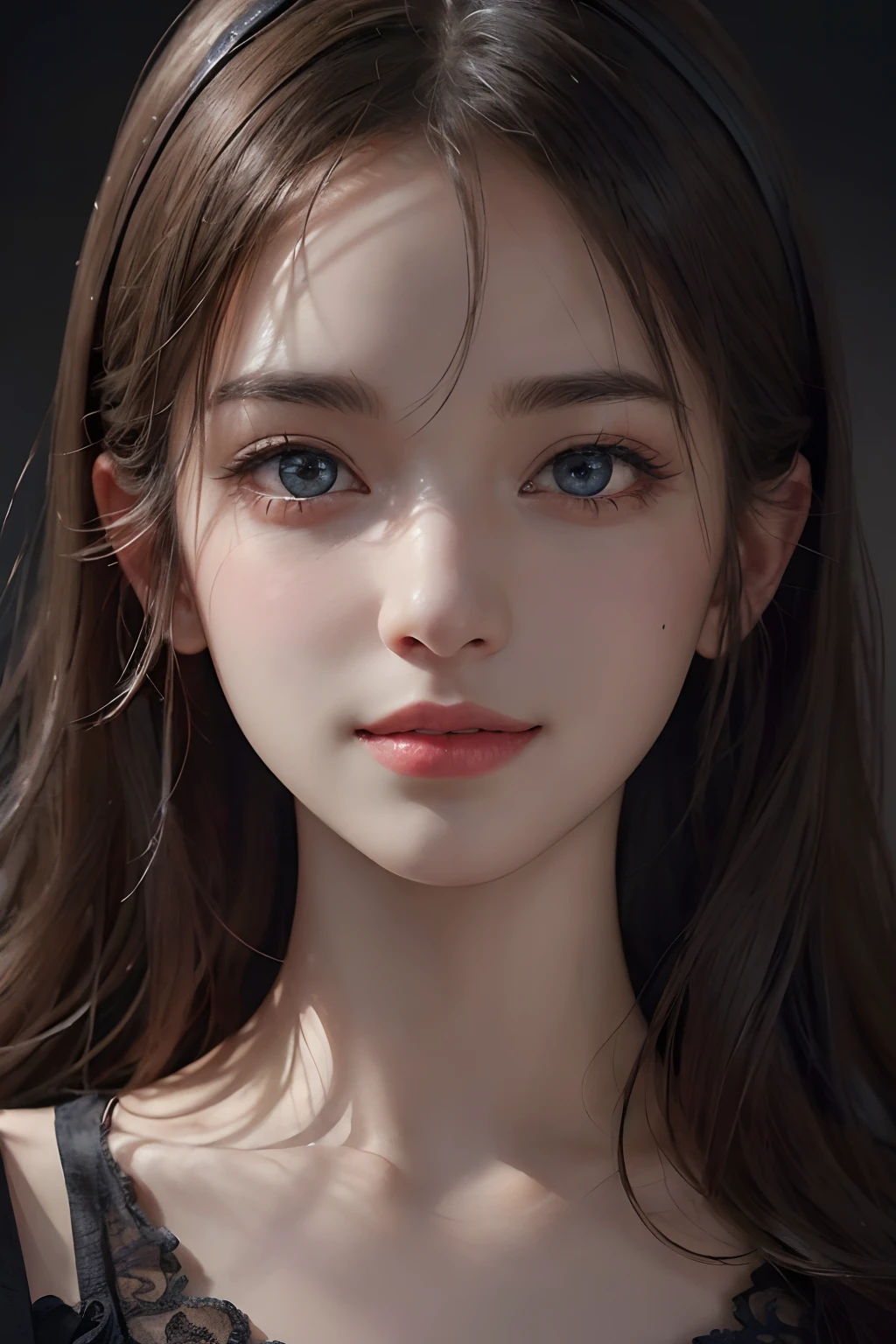 A woman with long hair and blue eyes wearing a black dress - SeaArt AI