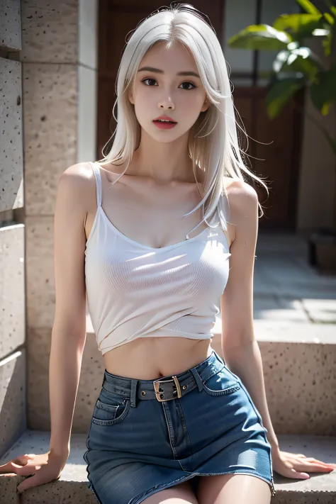Best quality, Masterpiece, 超高分辨率, (Photorealistic:1.4), RAW photo, (Perfect body shape), 1girll, White hair, Waist up, Solo, Whi...