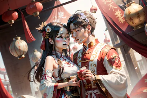 Chinese Qixi Festival picture，The picture reflects the warm picture of Valentine's Day，Characters need to be dressed in Chinese Han dynasty clothes。