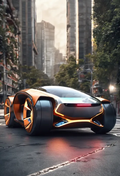 Round feeling、Transportation Vehicles、Truck system、Futuristic car with open door on city street with building on background, The taxi of the future, futuristic product car shot, futuristic vehicle, Futuristic cars, trending on vehicle design, Futuristic ca...