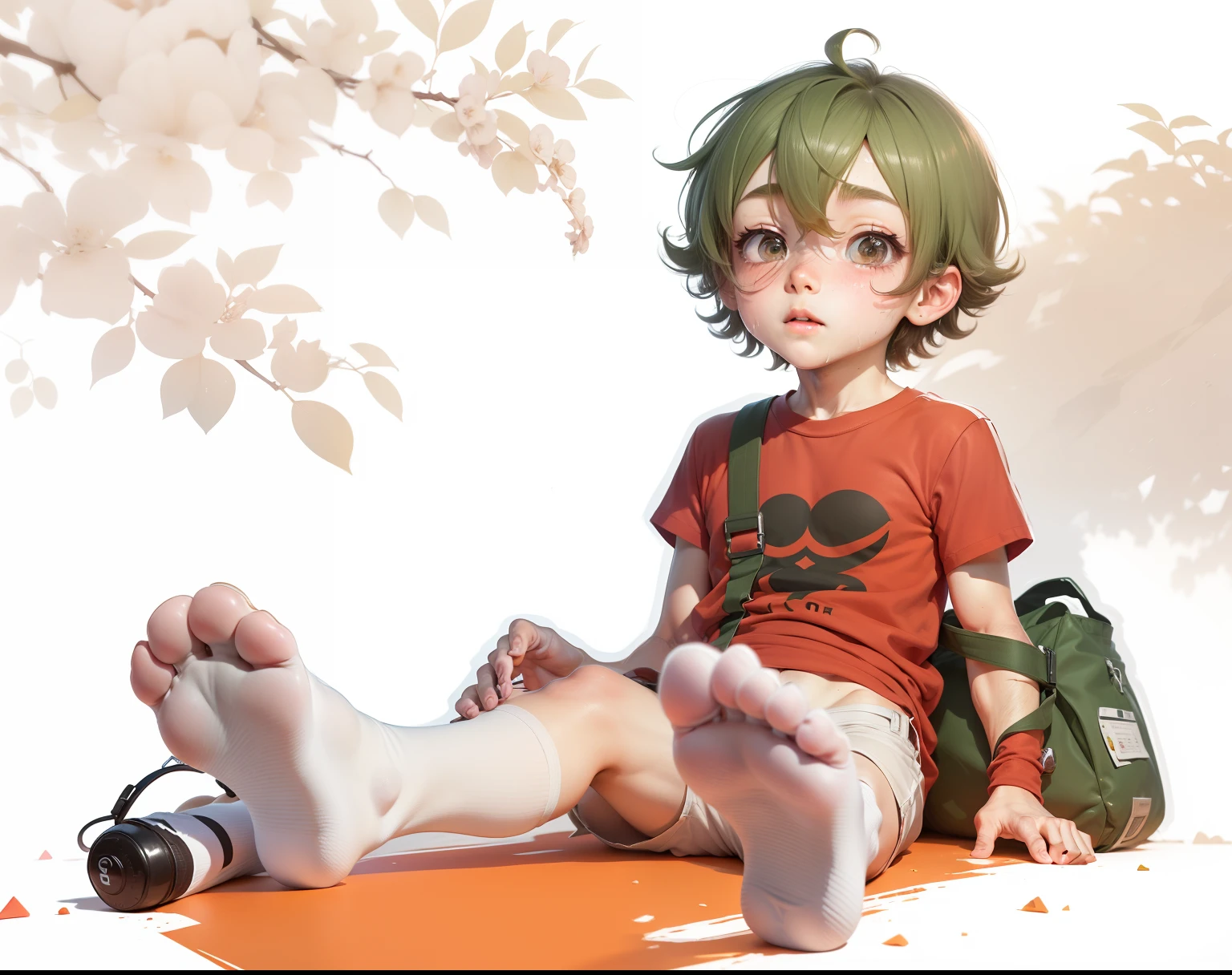 Anime boy sitting on the ground with his feet up - SeaArt AI