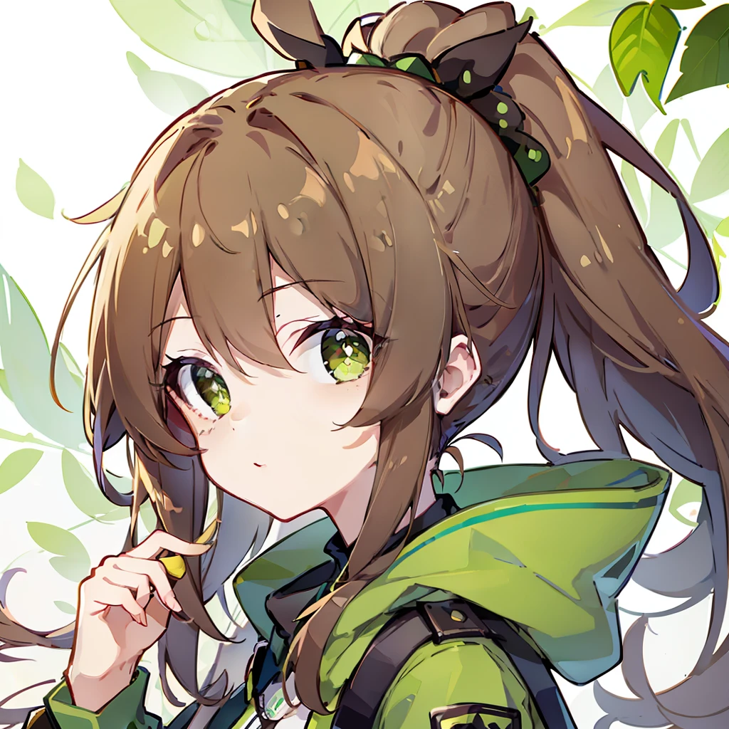 （Brown diagonal ponytail），（（brown  hair）），Green eyes，围巾，Green punk jacket，Kizi，ssmile