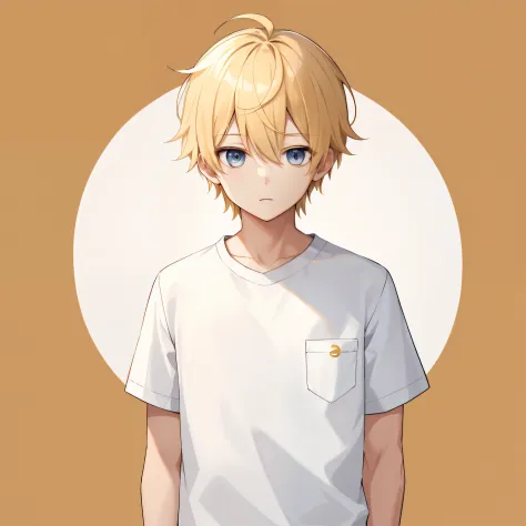 1 boy、a blond、Gold Eye、simple background、White short-sleeved shirt
