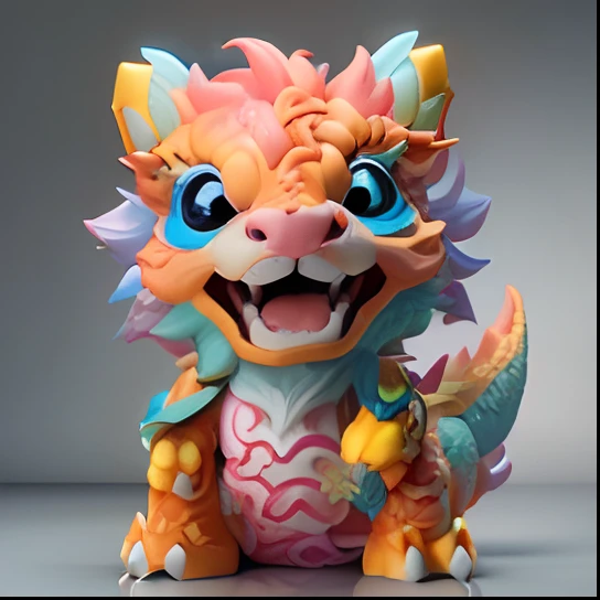 Chinese anime - style dragon with yellow mane and pink dragon horns, Cute detailed digital art, lovely digital painting, cute 3 d render, adorable digital art, 3 d render stylized, hyper-detailed fantasy character, 8K high quality detailed art, cute detailed artwork, stylized as a 3d render, stylized 3d render, cute little dragon, Detailed fanart, fantastical creature，The dragon is running