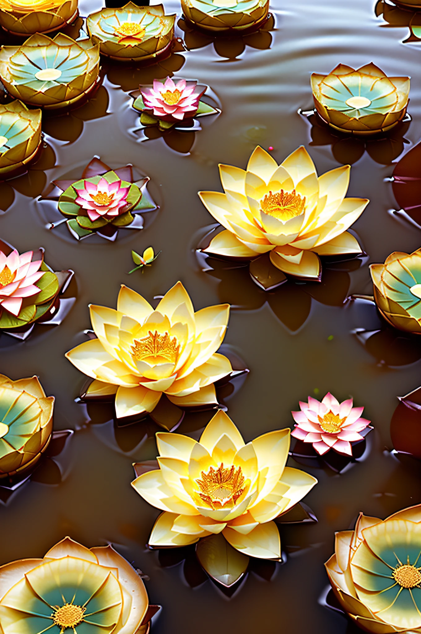 there is a white flower that is floating in the water, lotus, lotus flower, sitting on a lotus flower, reflecting flower, lotus flowers, lotus pond, standing gracefully on a lotus, with lotus flowers, lotus flowers in the water, floating in a powerful zen state, lotus petals, golden lotus princess, beautiful image,  by Han Gan, lotus, wealth, Golden