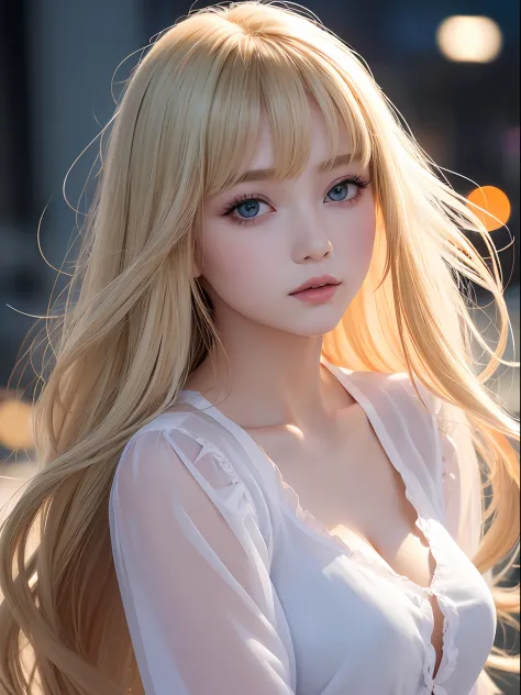 The most beautiful and dazzling blonde hair in the world、Beautiful blonde bangs、Super long straight hair、beautiful clear bright ...