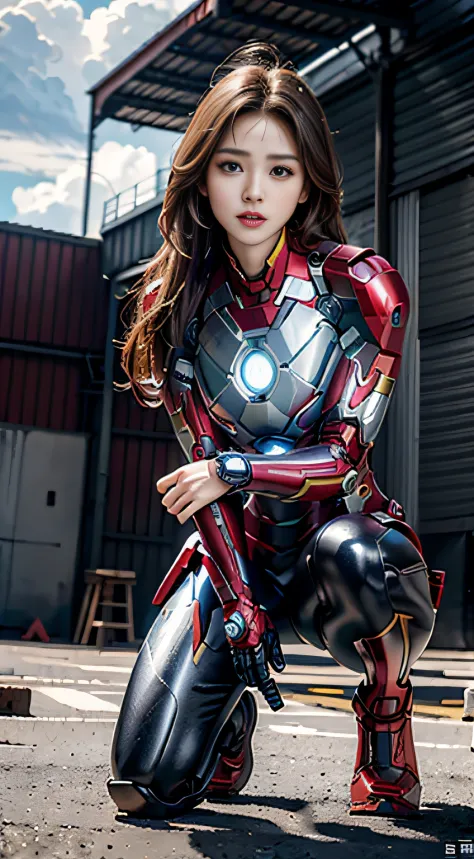 8k，realisticlying，Glamorous，The is very detailed，A 20-year-old girl, a sexy and charming woman, is inspired by Iron Man，An encha...