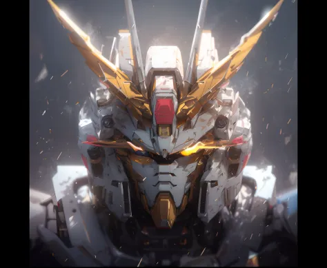 Close-up of a robot with a windy expression on his face，gundam head，Alexander Ferra White Mech，Barbatos Gundam，Mecha Inspiration...