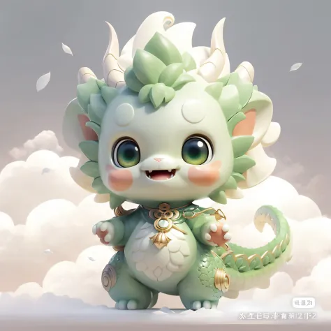 There is a green dragon with a golden bell on its head, Cute detailed digital art, lovely digital painting, cute little dragon, author：tooth wu, style of wlop, adorable digital art, [ trending on CGSociety ]!!, by Russell Dongjun Lu, Phlegm sputum, phlegm!...