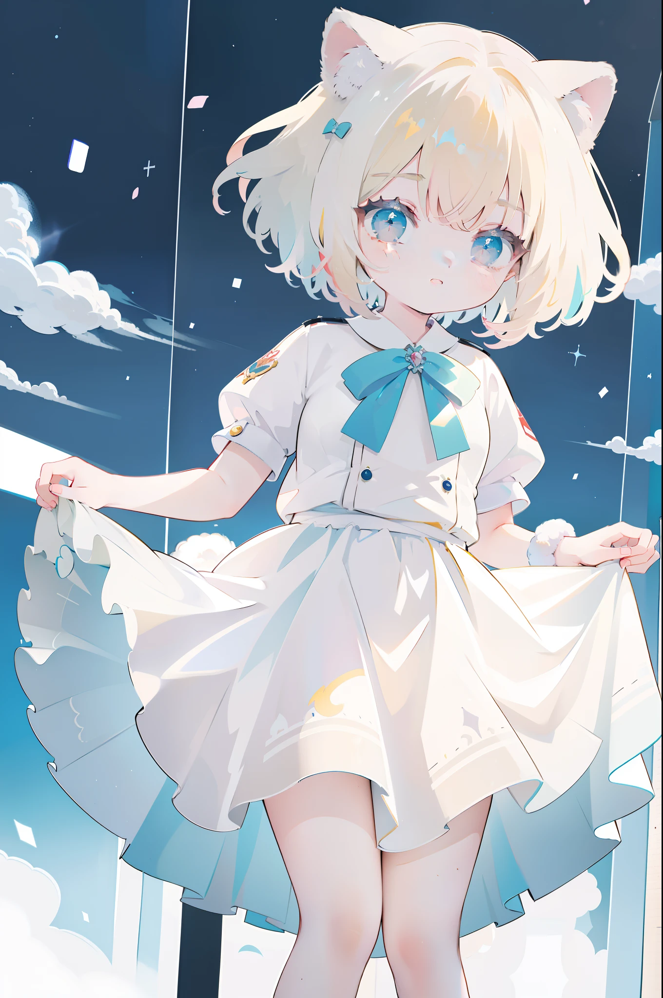 best quality, (kawaii:1.1), (cute), (high resolution:1.2), incredibly absurdres:1.3, incredibly fine illustration
BREAK
(pov:1.1), (loli:0.8), 1girl, solo, solo, Alice in wonderland, blond hair, curly hair, (white and light blue dress), (rabbit ear katyusya), red ribbon, upturned eyes, happy smile, skirt lift, (from above:1.1)
BREAK
simple background