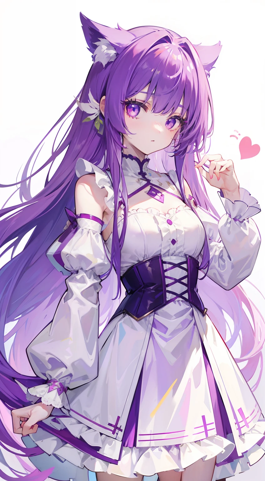 Anime girl avec de longs cheveux violets et des oreilles de chat dans une  robe blanche - SeaArt AI