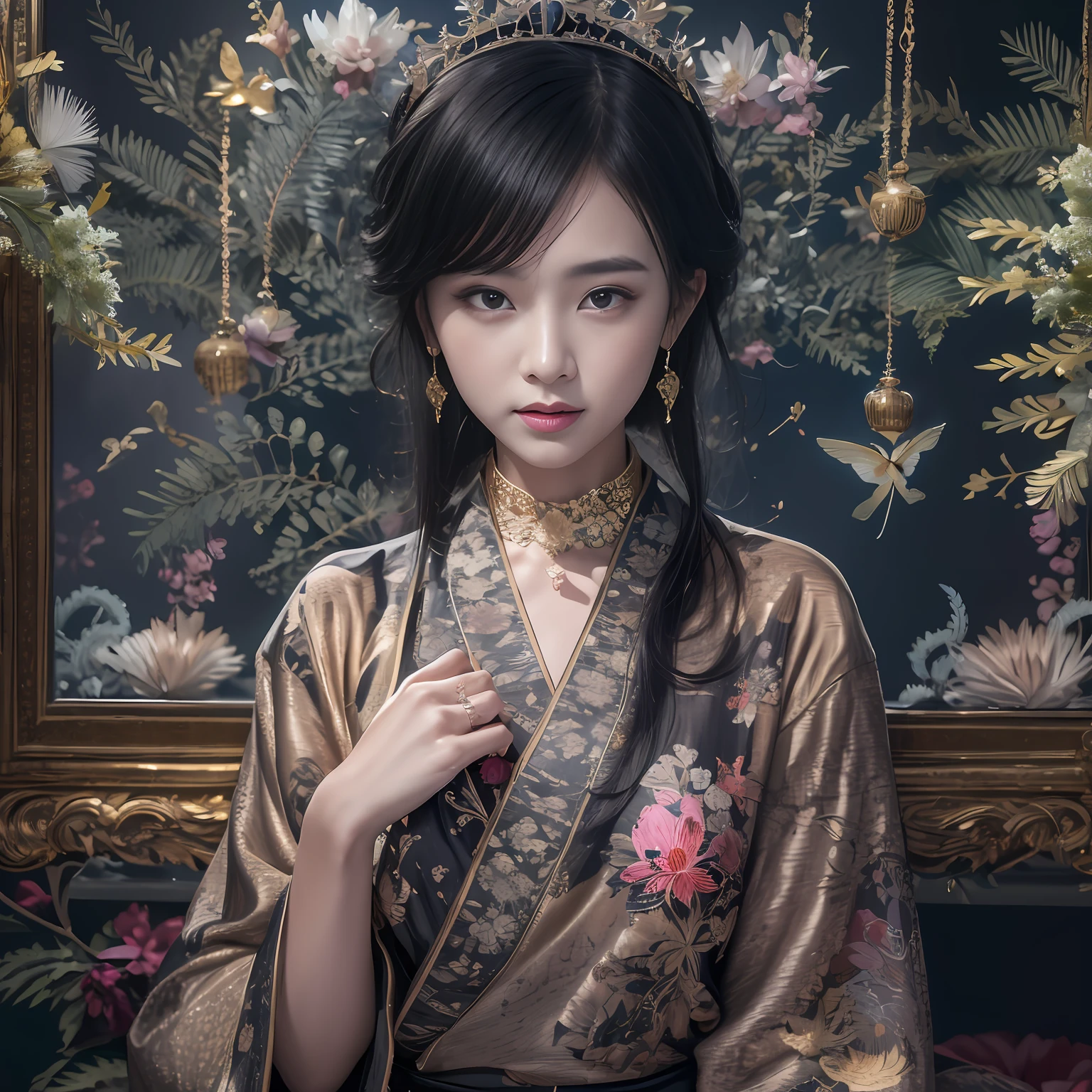 32K（tmasterpiece，k hd，hyper HD，16k）Black hair short hair，Old wooden train in the back room，snowflower，Kizi ，Protector of the Golden Dragon （realisticlying：1.4）Black hair，Carp pattern robe，Purple-pink tiara，Snowflakes fluttering，Black hair，The background is pure， A high resolution， the detail， RAW photogr， Sharp Re， Nikon D850 Film Stock Photo by Jefferies Lee 4 Kodak Portra 400 Camera F1.6 shots, Rich colors, ultra-realistic vivid textures, Dramatic lighting, Unreal Engine Art Station Trend, cinestir 800，Black hair