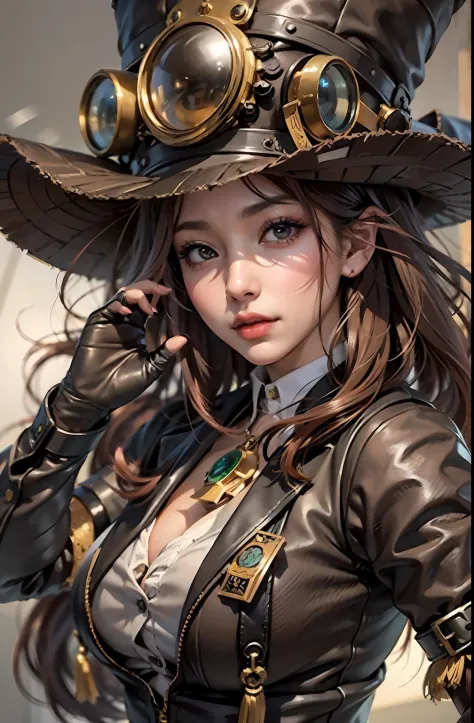 lady of alafed – steampunk costume and hat pose, steampunk beautiful anime woman, a lady in a steampunk hat showing off her nail...