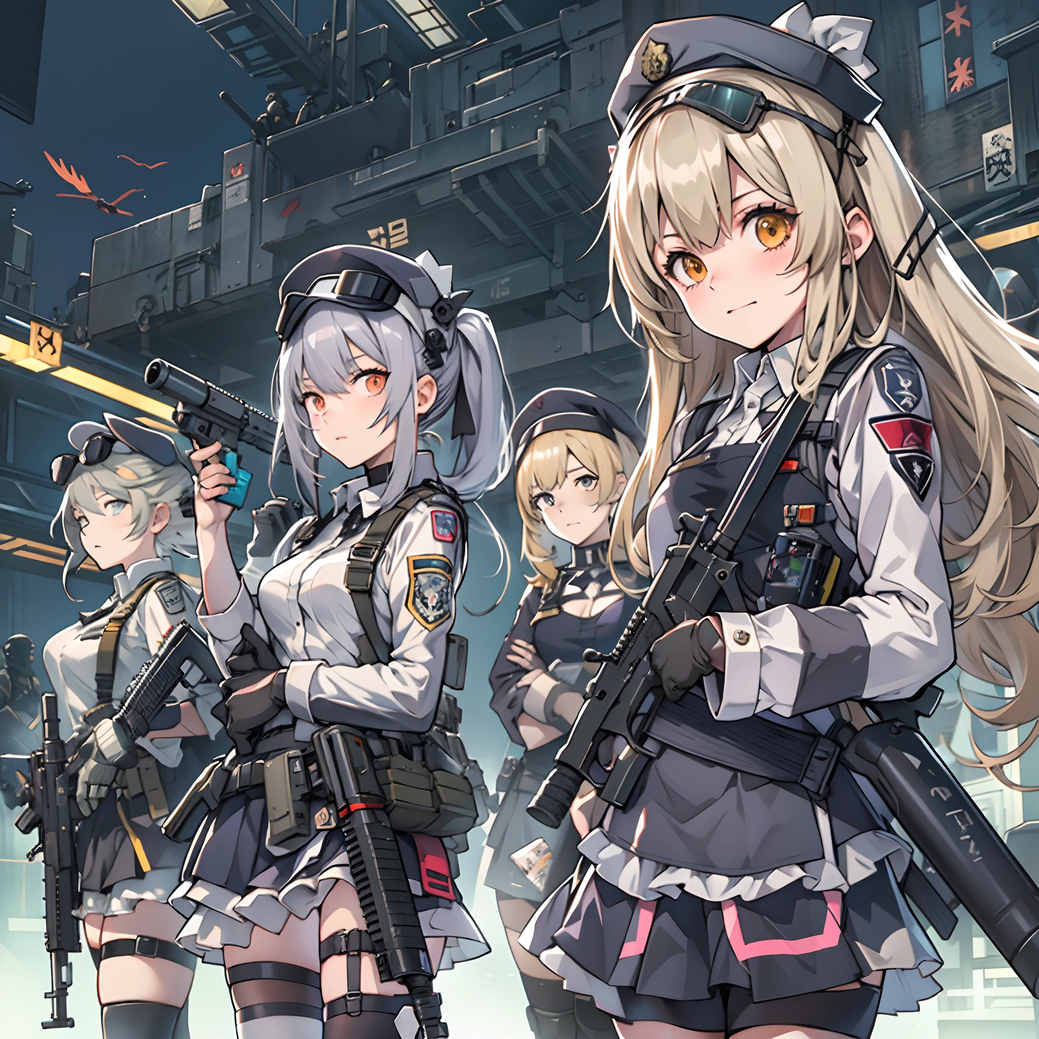 Anime maid girls line up、Equipped with night vision goggles、Equipped ...