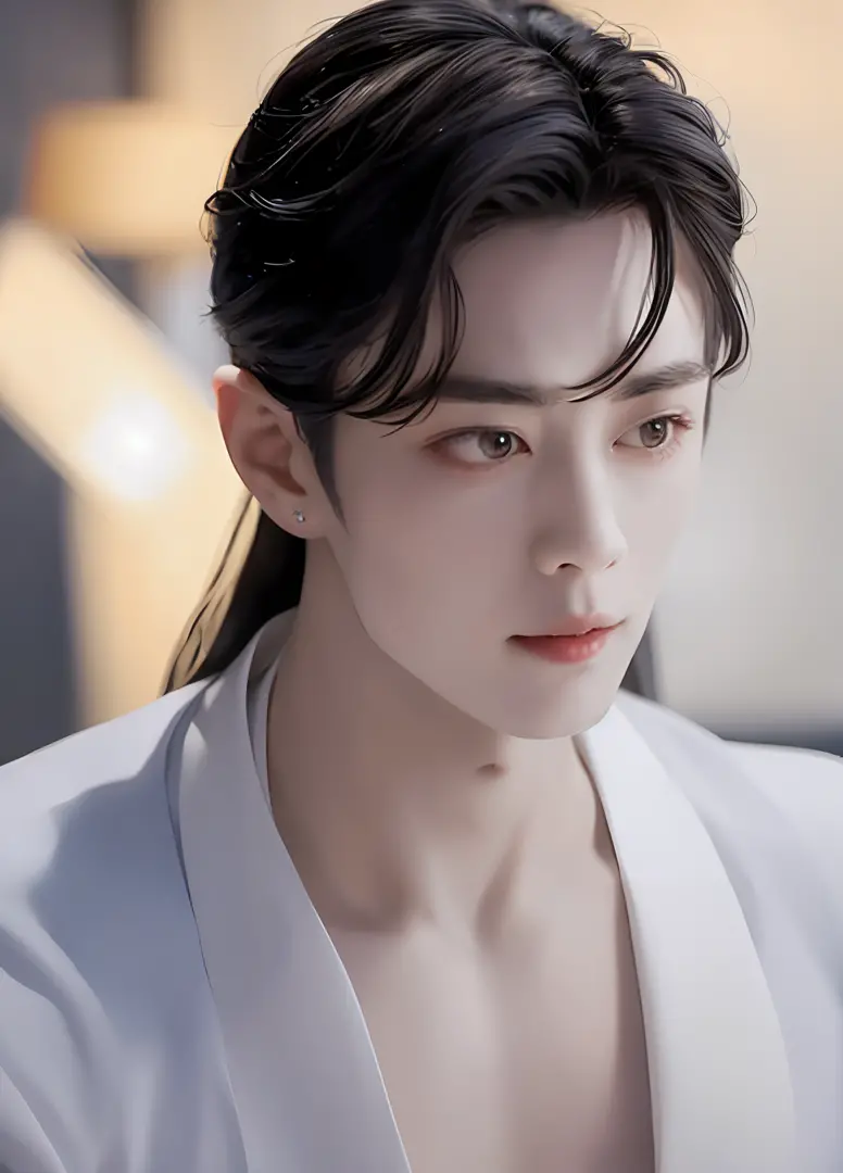 xiao zhan,a close-up of a handsome and handsome man with a hairpin in his hair, realistic. xiao zhan,big handsome guy,invincible...