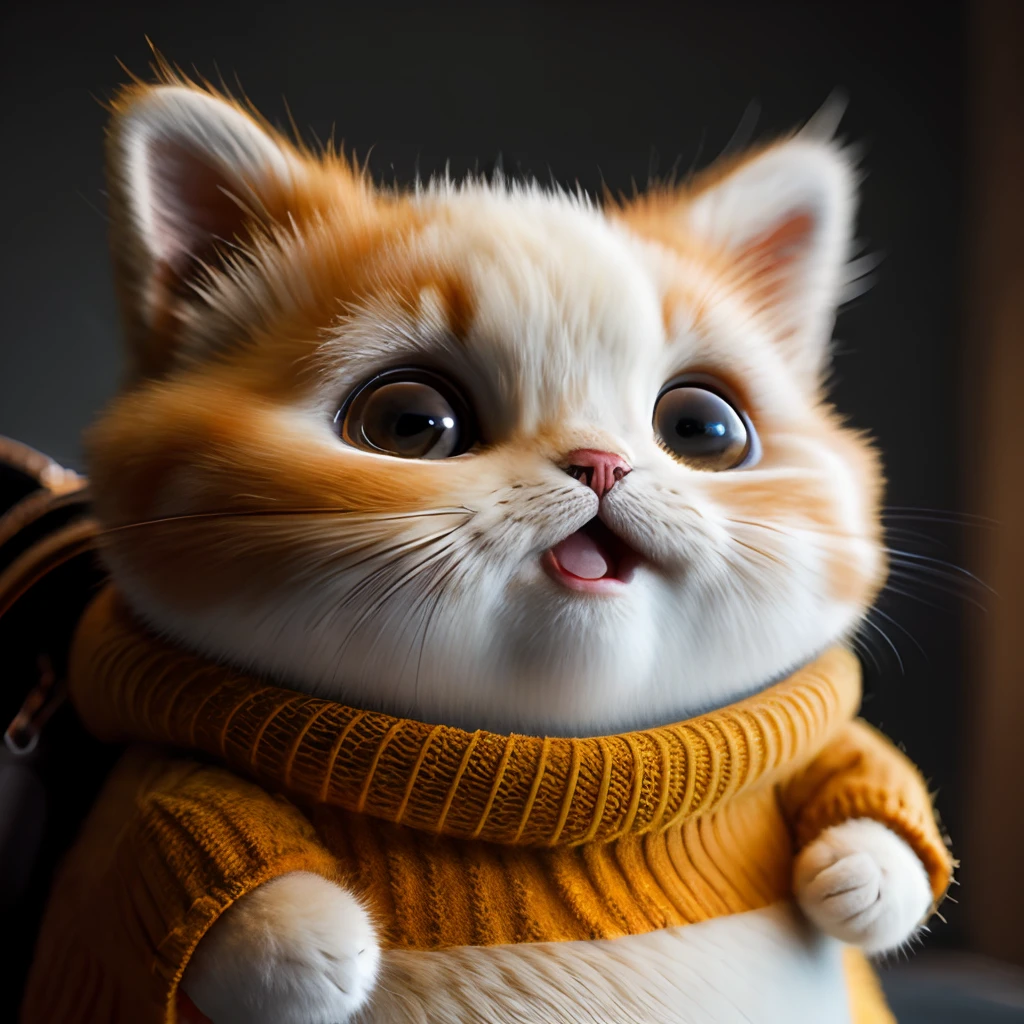 cat, orange, fat, garfield, no_humans, depth of field, disney style, DARK_Glam, wearing DRK_Glam, deep shadow, (dark: 1.4), (8k, RAW photo, best quality, masterpiece: 1.2), big expression happy with mouth