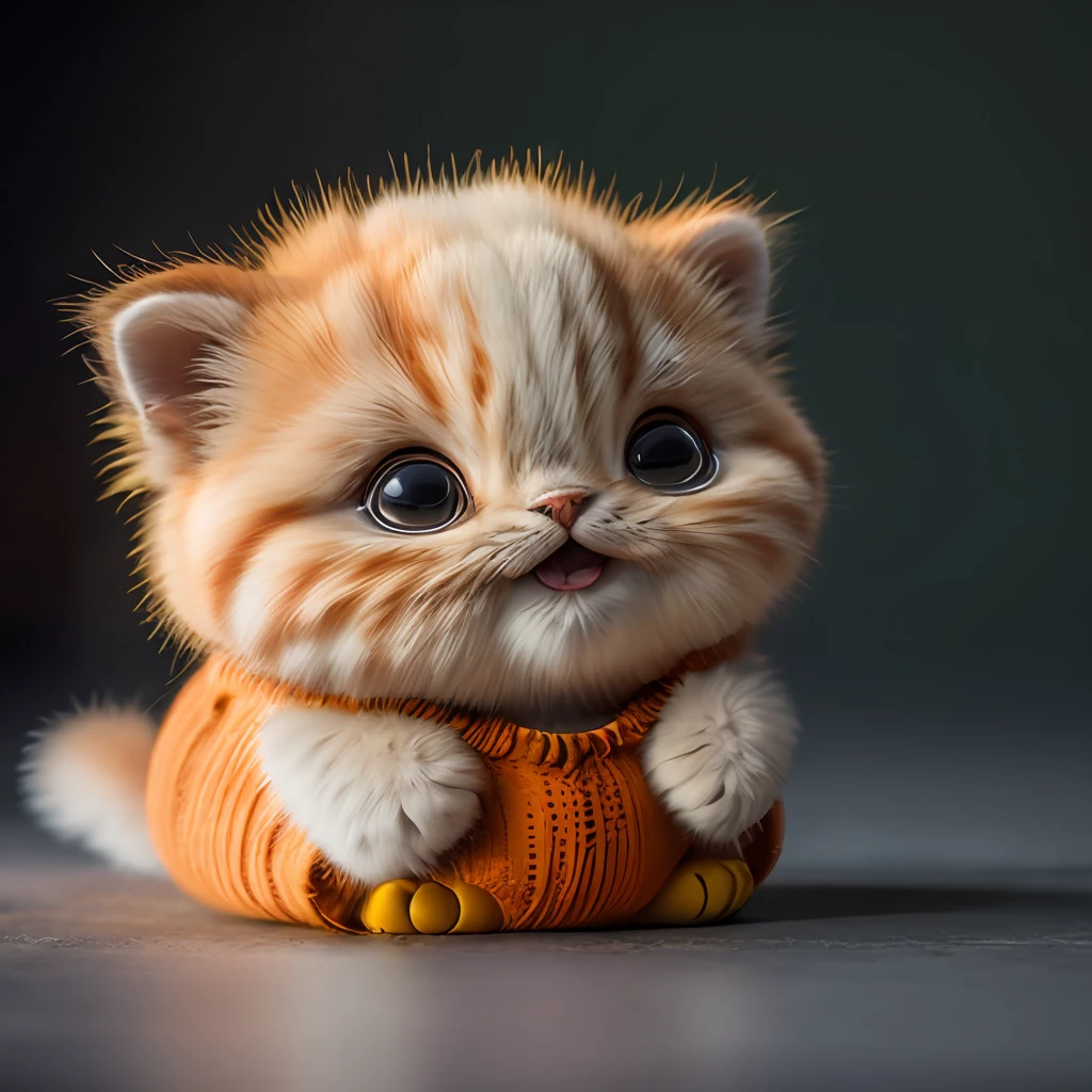 cat, orange, fat, garfield, no_humans, depth of field, disney style, DARK_Glam, wearing DRK_Glam, deep shadow, (dark: 1.4), (8k, RAW photo, best quality, masterpiece: 1.2), big expression happy with mouth