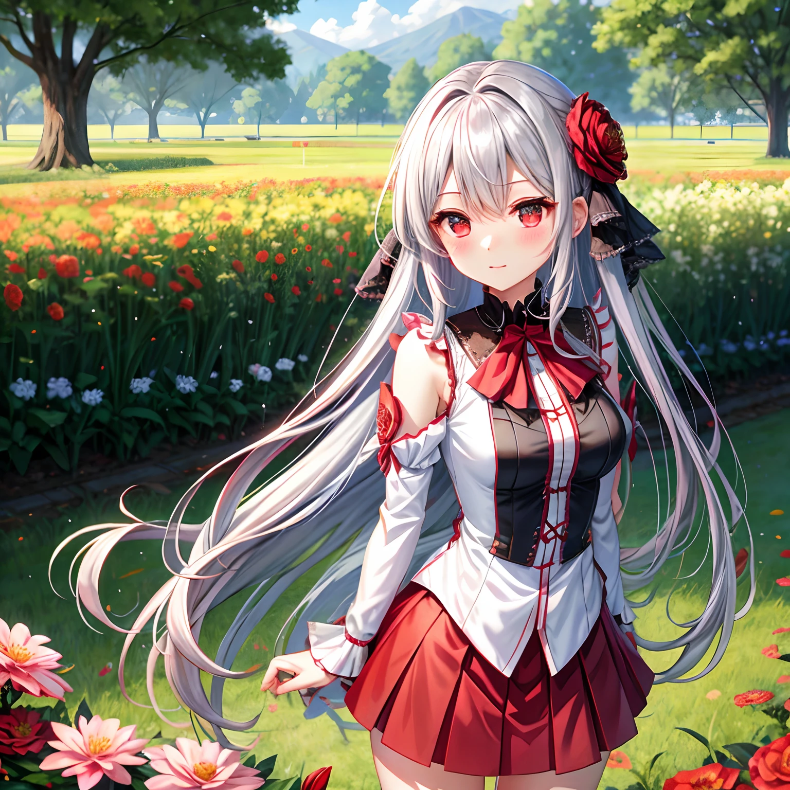 Red Blush、Silvery Hair、Longhaire、red Eyes、Beautiful Girl Alone ...