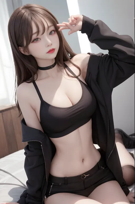 18 years old, cleavage, big breasts, round chest front ((top quality, 8k -  SeaArt AI