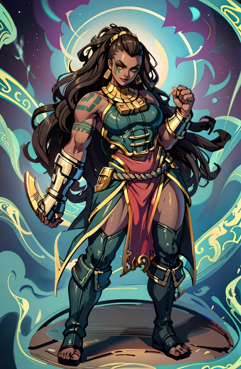 illaoi, 1girl, dark skin, long hair, muscular, solo, standing, detailed face, ultra detailed eyes, looking at viewer, cowboy sho...