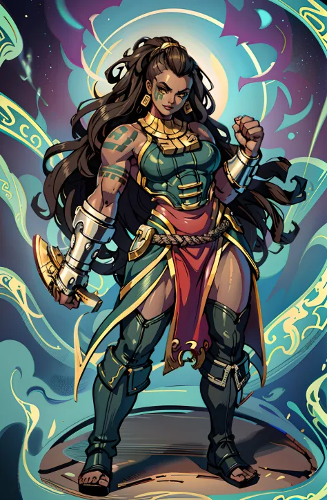 illaoi, 1girl, dark skin, long hair, muscular, solo, standing, detailed face, ultra detailed eyes, looking at viewer, cowboy sho...
