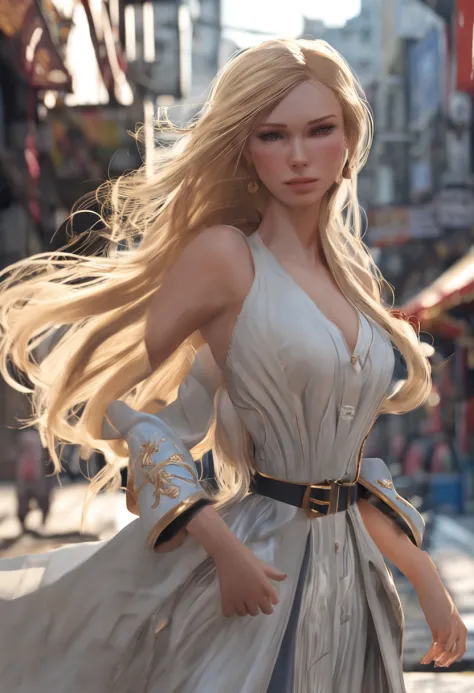 Full body like，France，long whitr hair，golden hair，lady，Silvertone，perfect figure beautiful woman, huge tit，Highly detailed facial and skin texture，A detailed eye，二重まぶた ( City street:1.1)