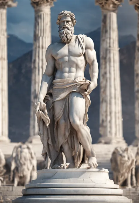 Create a Greek-style marble statue of Zeus (obra-prima) (8k high resolution) (melhor qualidade) (Ultra Definition) (Ultra realista)(Foto RAW) (Foto realista) (bright illumination)