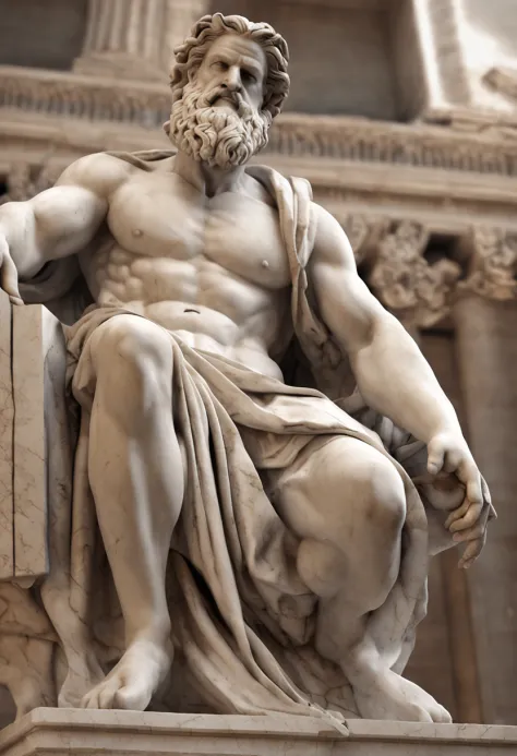Create a Greek-style marble statue of Zeus (obra-prima) (8k high resolution) (melhor qualidade) (Ultra Definition) (Ultra realista)(Foto RAW) (Foto realista) (bright illumination)