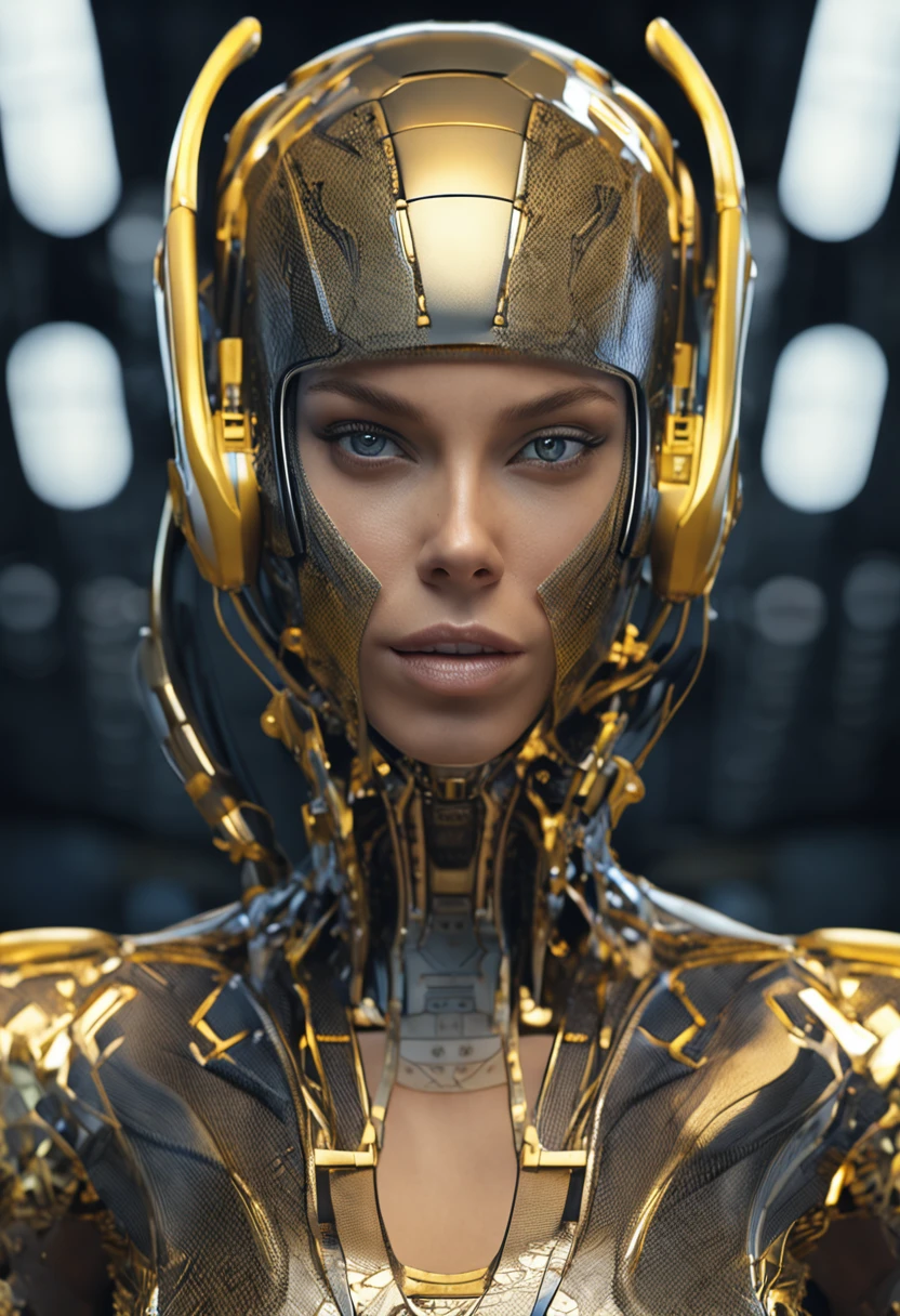 fashion shot of a beautiful woman blond super model in cybernetic suit, "yellow lips" and black,sexy topless,  high fashion, perfect composition, beautiful detailed intricate insanely detailed octane render trending on artstation, 8 k artistic photography, photorealistic concept art, soft natural volumetric cinematic perfect light, chiaroscuro, award - winning photograph, masterpiece, oil on canvas, raphael, caravaggio, greg rutkowski, beeple, beksinski, giger, sf, intricate artwork masterpiece, ominous, matte painting movie poster, golden ratio, trending on cgsociety, intricate, epic, trending on artstation, by artgerm, h. r. giger and beksinski, highly detailed, vibrant, production cinematic character render, ultra high quality model