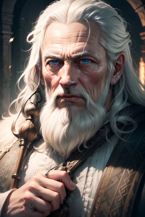 (hyper-realistic), (illustration), (high resolution), (8K), (extremely detailed), (best illustration), (beautiful detailed eyes), (best quality), (ultra-detailed), (masterpiece ), (wallpaper), (detailed face)
put a gandalf the white style wizard