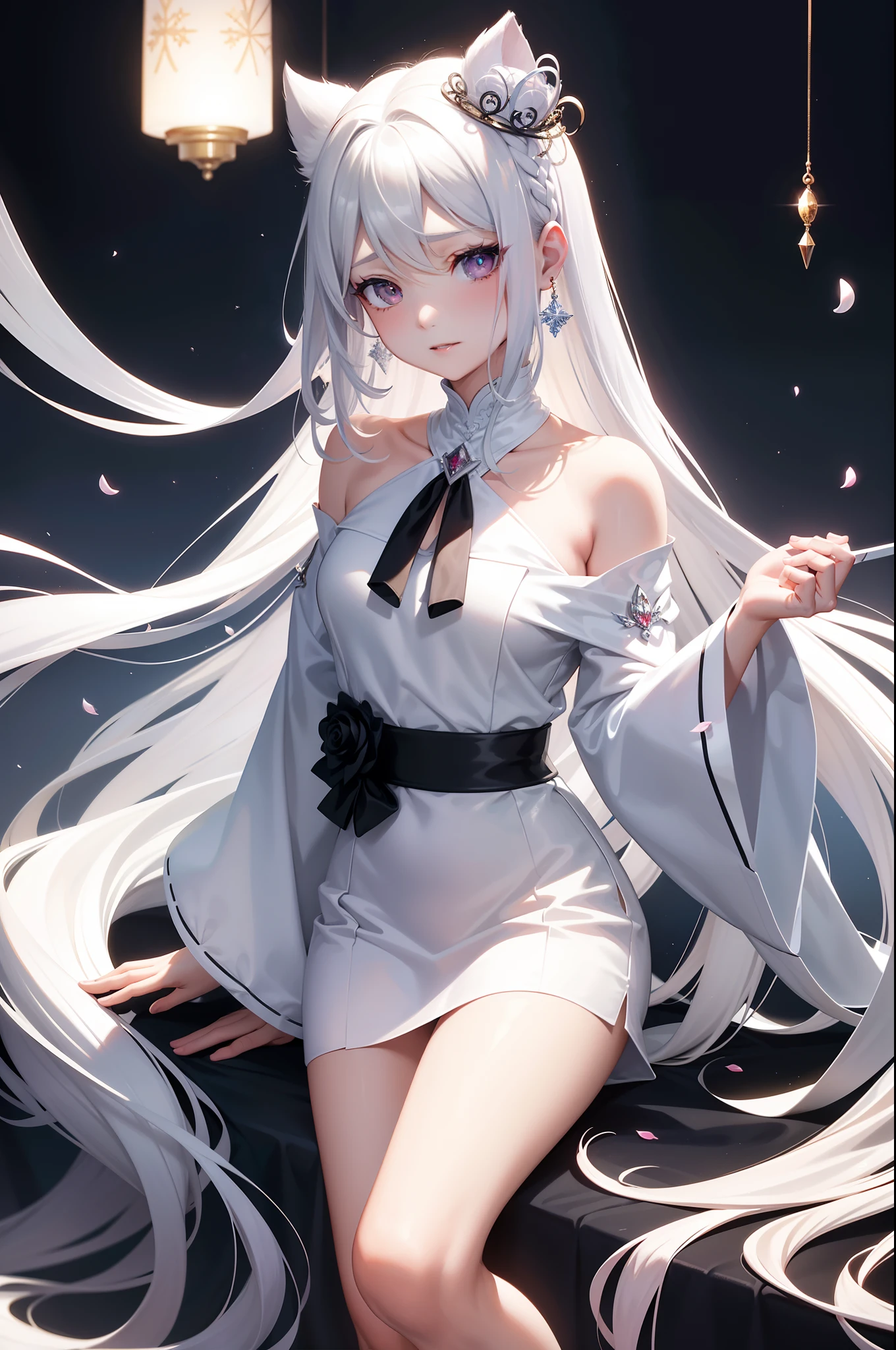 Menina anime com cabelo branco longo e um vestido branco - SeaArt AI