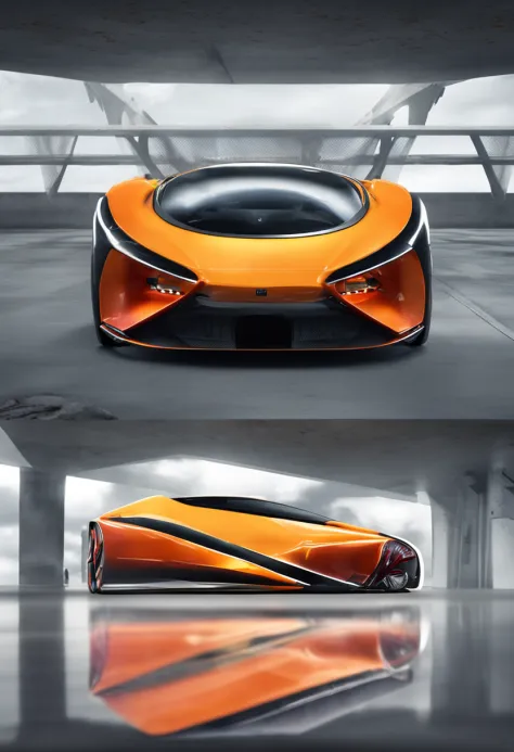 Futuristic car with aerodynamic lines, Realistic details and vivid painting. Rodas esportivas que ressaltam a agressividade do design. In a setting of stunning nature, This incredible car stands out.