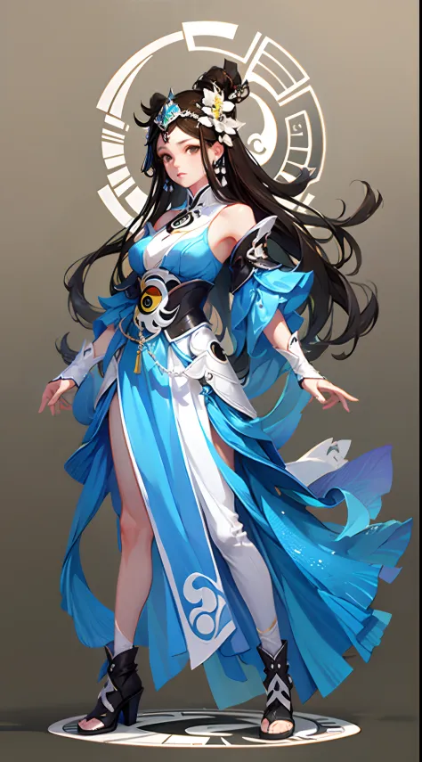 Game Character, East Asian Original Art Character Design, 1girl, Solo, Full Body, Dress, High Heels, Standing, Bare Shoulders, G...