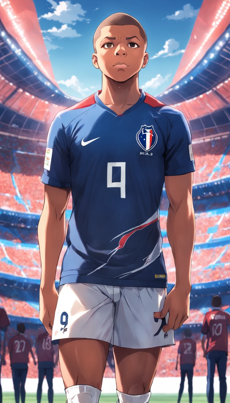 Kyllian Mbappe with the French national team jersey in anime style ...