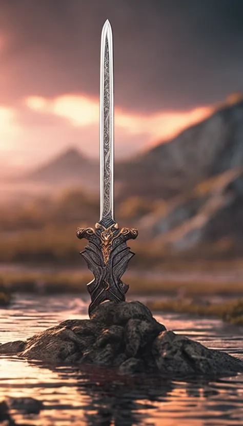 (Outstanding、Professional、Surreal)、Detailed sword, Longsword, Duan Ping, Metallic texture, Lying on the ground