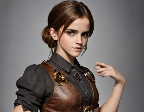 (((Emma Watson))), ::style steampunk, Estilo realista, ::n_style of deformed hands, rosto deformado, Pintura digital, deformed parts, Duas pessoas