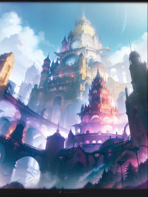 um close up de um modelo de um castelo com um trem na pista, Cidade da fantasia de Medeival, huge and imposing magical universit...