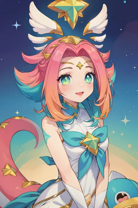 (Masterpiece:1.4), (best quality:1.2), star guardian neeko, 1girl, multicolored hair, dress, star guardian \(league of legends\)...