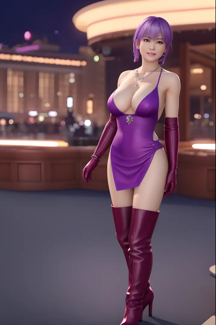 Ultra realistic 8K CG, flawless, ​masterpiece, 独奏, 1girl in, Ayane, Casino, Rich, Gorgeous Dresses, a necklace, 耳Nipple Ring、Long boots with pin heel、FULL BODYSHOT、standingn