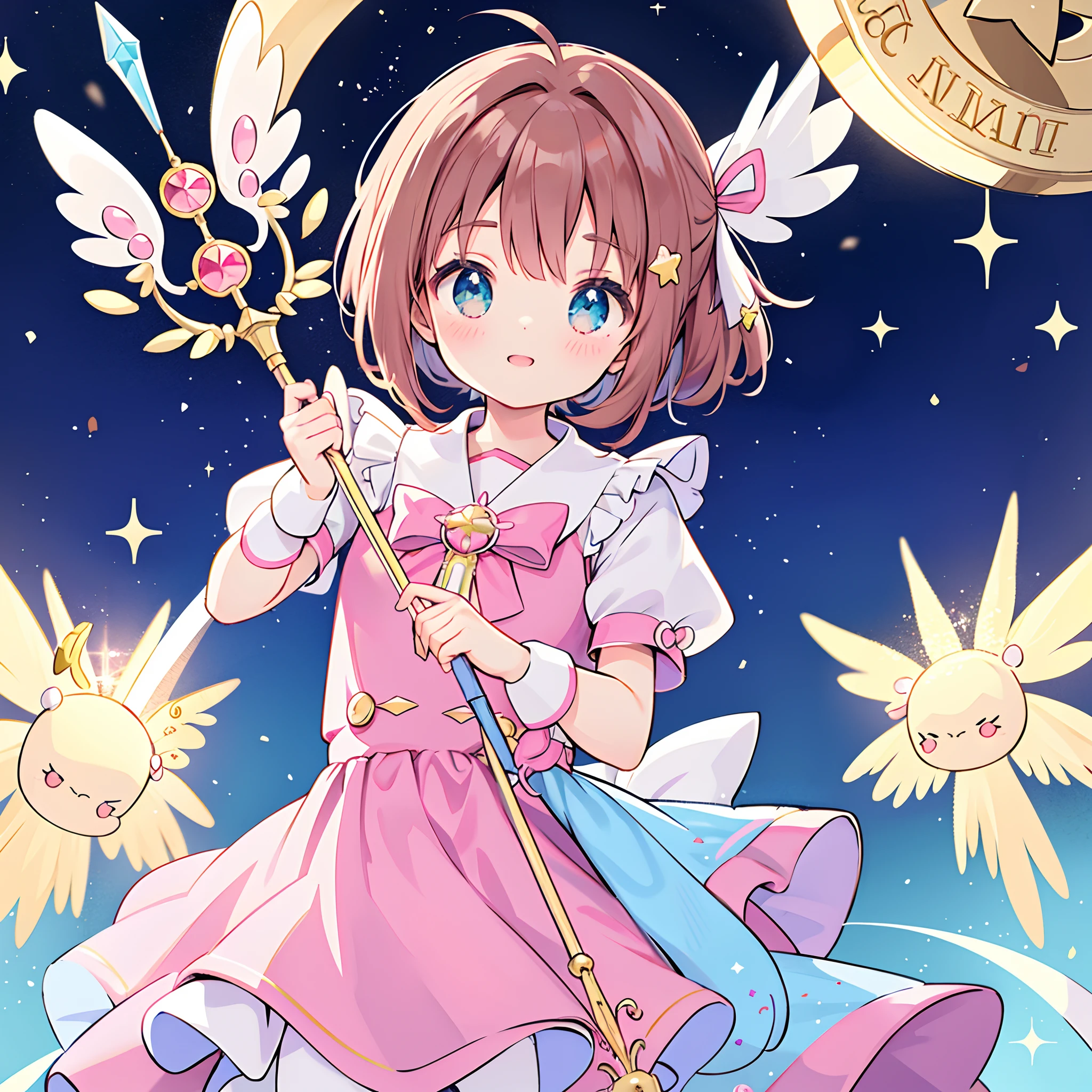 k hd，Anime girl with wand and star wand in her hand, portrait of magical girl, sparkling magical girl, magical little girl, cardcaptor sakura, clean and meticulous anime art, magical girl anime mahou shojo, beautiful anime art style, cute anime girl portraits, carrying a magical staff, zerochan art, lovely art style, astral fairy, Soft anime illustration