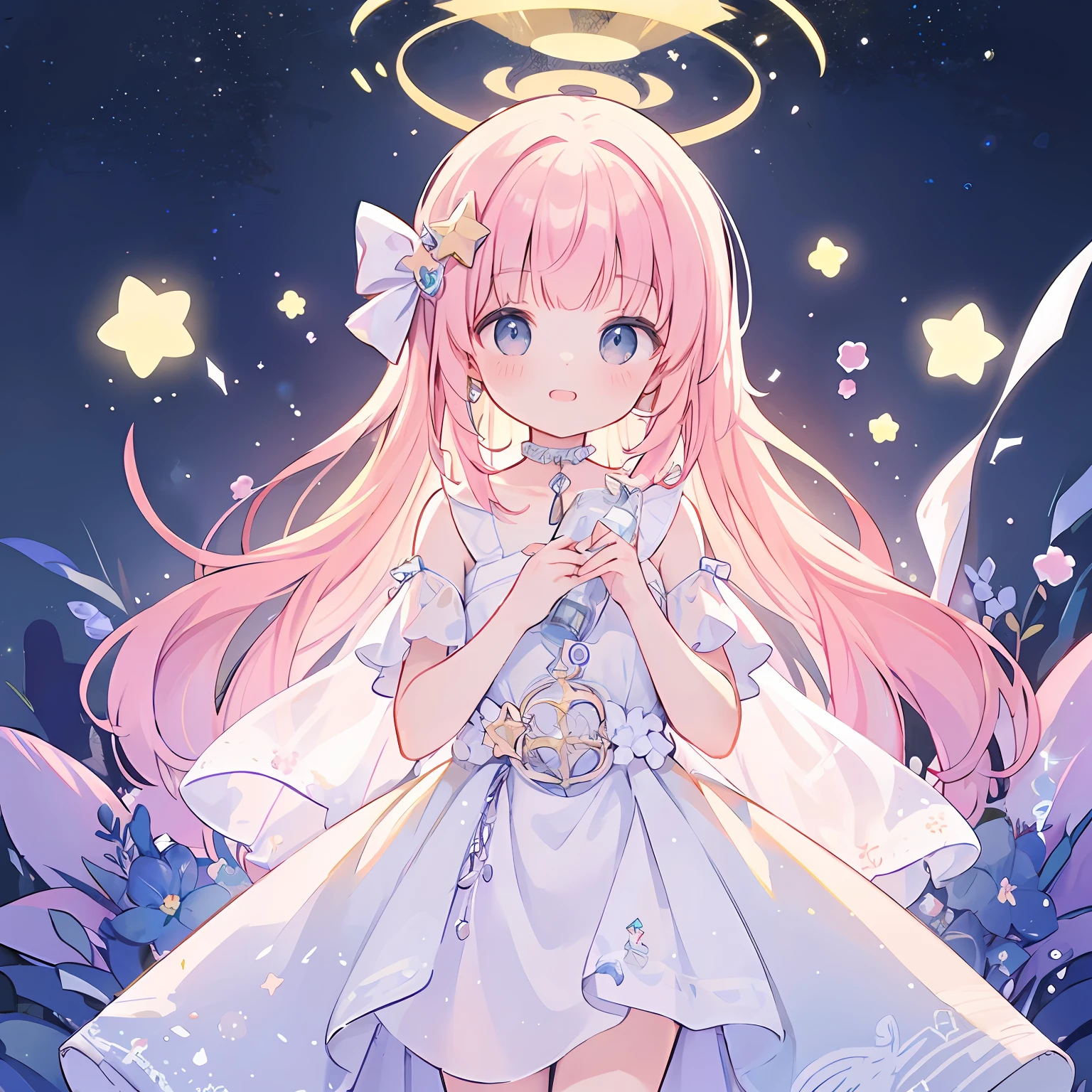 Best quality, masterpiece, ultra high res, clean facial features, flat desigen, wide shot, face to viewer,
  complex background, wishing star background, woman inside of the bottle wearing a ethereal mystical pink traslucent dress that reflects the stars , perfume promo art, mystic,complex drawing, highly detailed, Covergirl brand, promo art,a woman inside of a perfume bottle. artistic rendition, ethereal, starry night, midjourney style  star, glowing in the dark