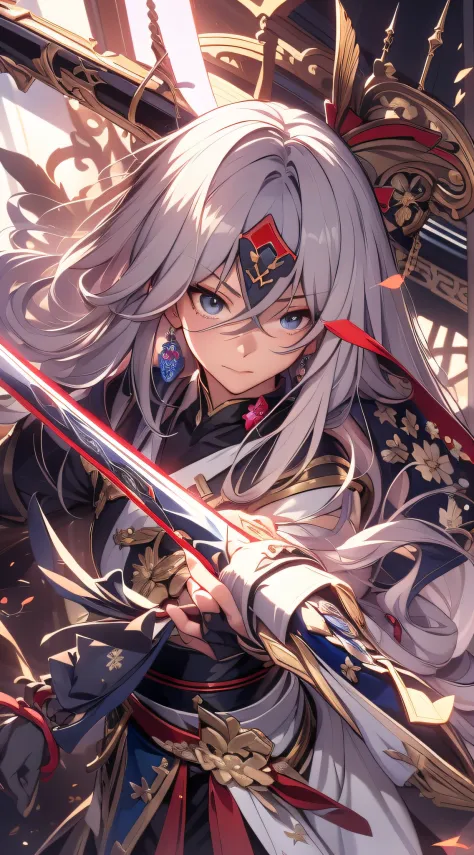 anime figure，Dark villain，Handsome face，The samurai held a sword, Wearing contrasting armor, full portrait of magical knight,the...