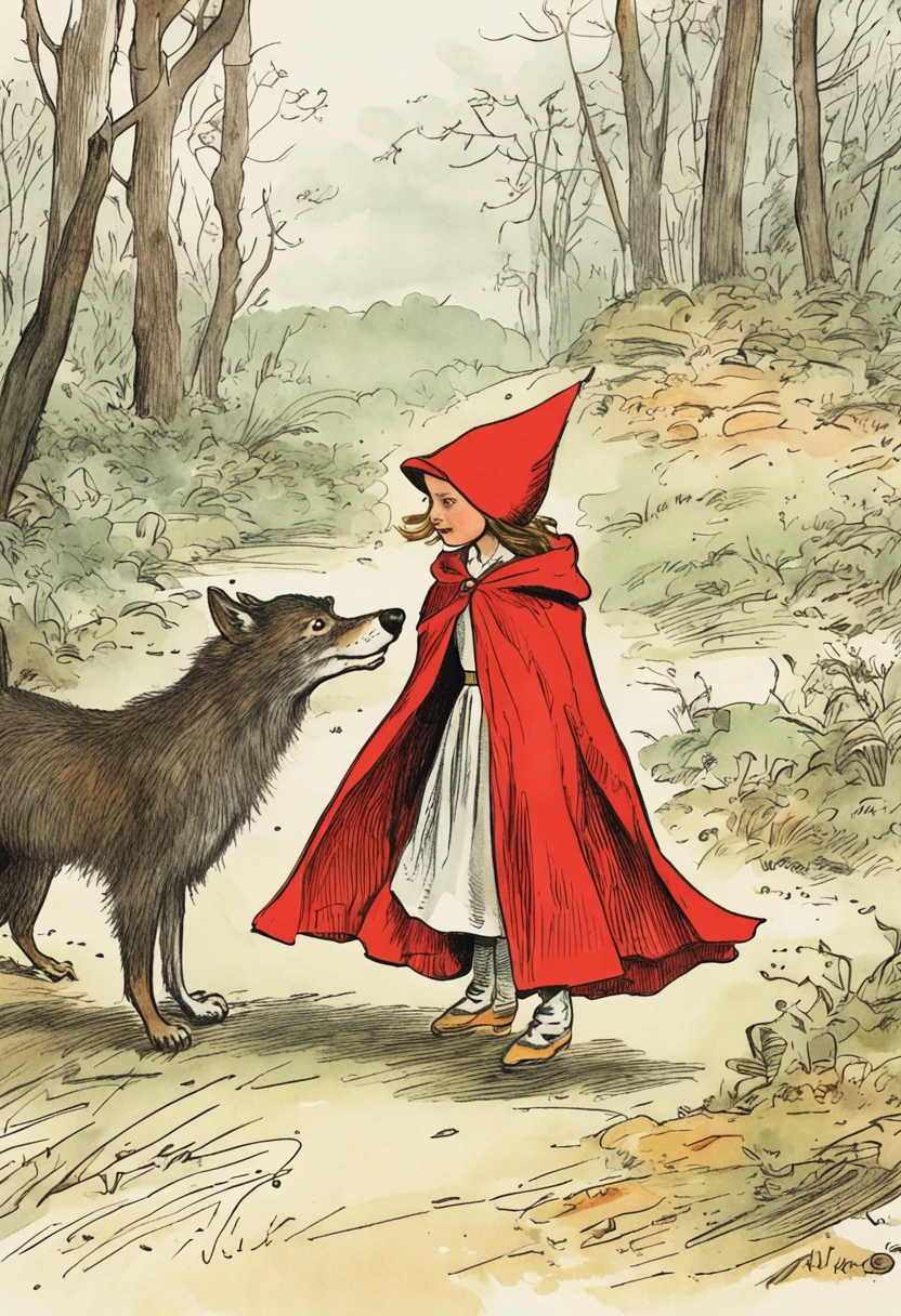 Arafed image of a little red riding hood girl and a wolf - SeaArt AI