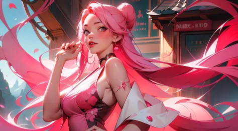 anime - style image of a woman with pink hair and a pink dress, cushart krenz key art feminine, extremely detailed artgerm, ! dr...